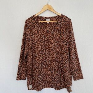 Chico’s Size 2 US Large Leopard Animal Print Pop Over Tunic